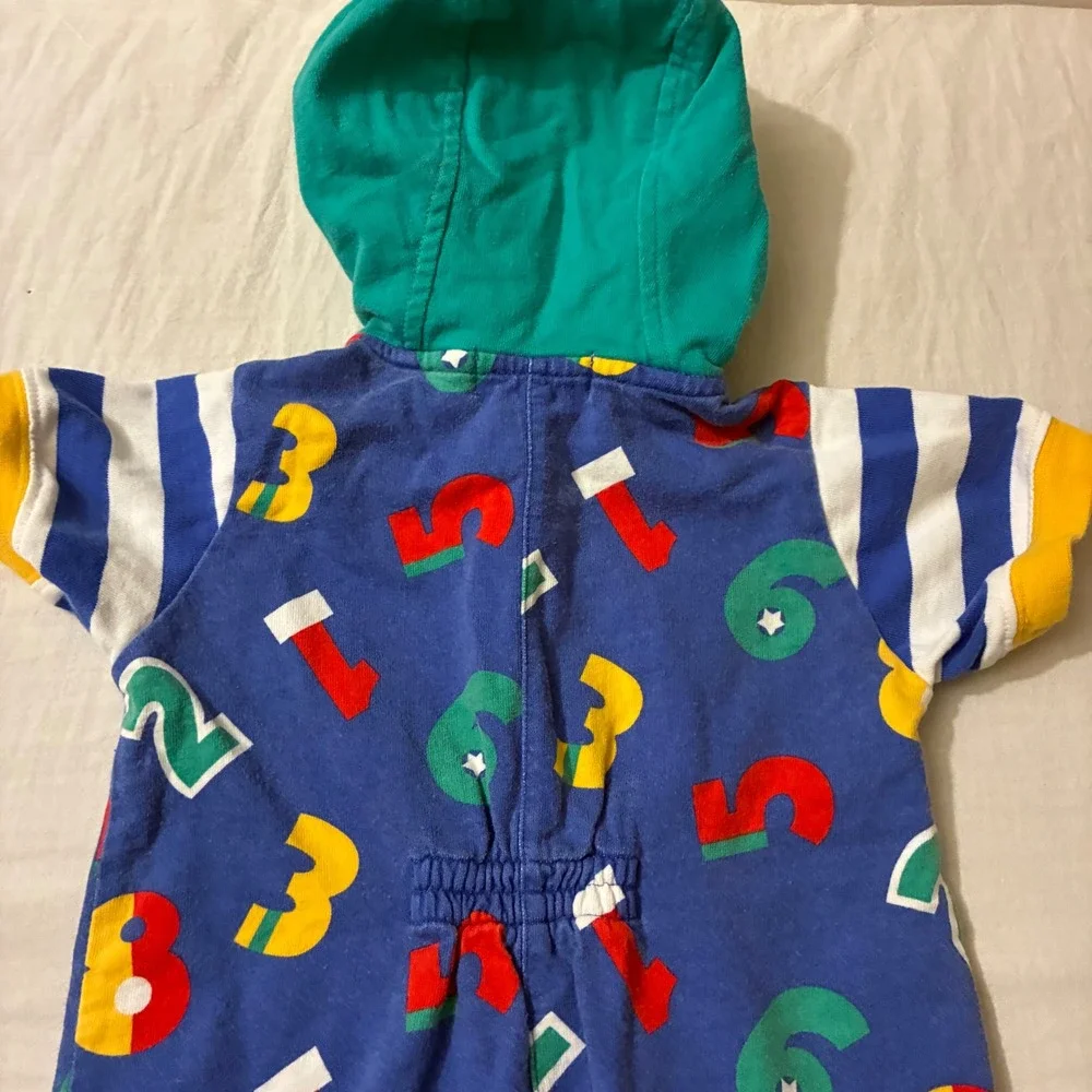 Vintage Gymboree Newborn Romper Hooded Number Print Blue Red‎ Yellow 90s Cotton